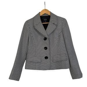 Kasper Separates Women’s Mini Dot Knit Three Button Blazer Sz 10P Black White